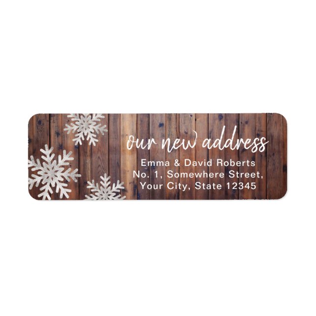 Étiquette Our New Address Rustic Winter Snowflakes (Devant)