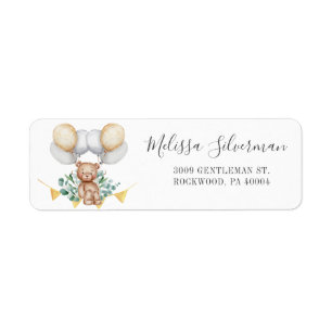 Étiquette Ours en ballon de retour d'adresse Baby Shower Euc