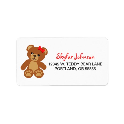 Étiquette Ours en peluche avec mât rouge (Devant)