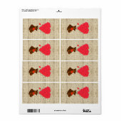 Étiquette Ours en peluche et coeur (Feuille entière)