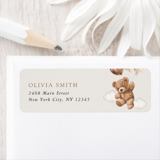 Étiquette ours en peluche, ours bébé, ballons Brown, Baby sh (En situation)