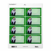Étiquette Ours mignon Panda à Santa Hat sur Vert (Feuille entière)