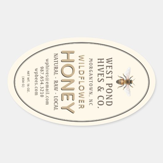 Étiquette Oval Queenline de miel Jar avec abeille  (Devant)