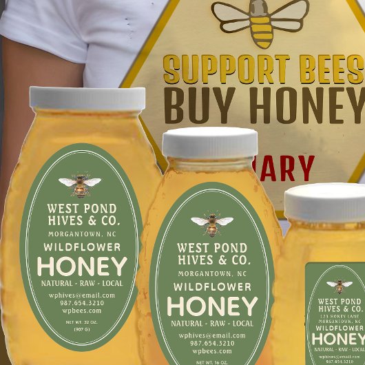 Étiquette Oval Queenline de miel Jar avec abeille