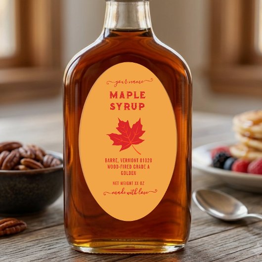 Étiquette ovale sirop d'érable feuille d'érable ro