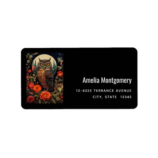 Étiquette Owl at Night with a Full Moon Address (Devant)