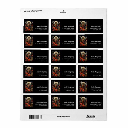 Étiquette Owl at Night with a Full Moon Address (Feuille entière)