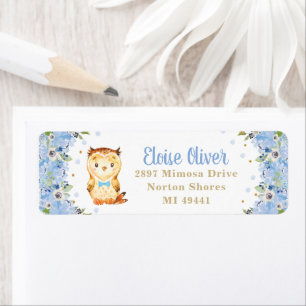 Étiquette Owl Blue Floral Baby shower Boy Anniversaire Adres