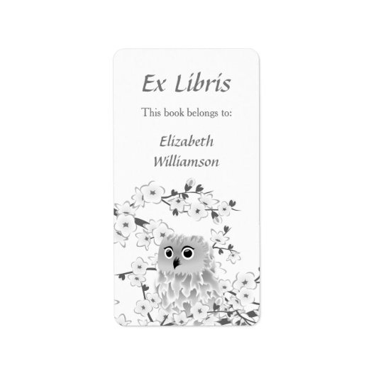 Étiquette Owl Cherry Blossom Ex Libris Ajouter un nom Plaque (Devant)