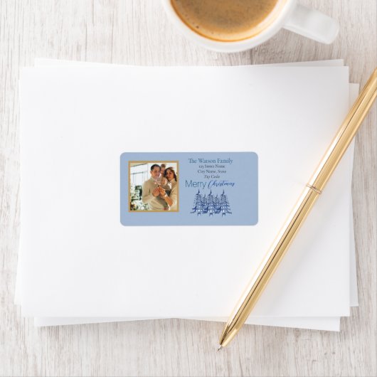 Étiquette Pagode bleue poussiéreuse Arbres de Noël 1-Photo (En situation)