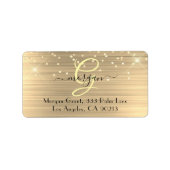 Étiquette Paillettes dorées & monogramme, nom d'adresse en é (Devant)