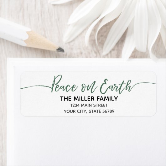 Étiquette Paix sur Terre Script vert (En situation)