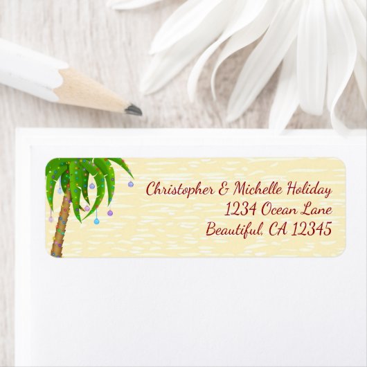 Étiquette Palm Tree Beach Décoré Adresse (En situation)