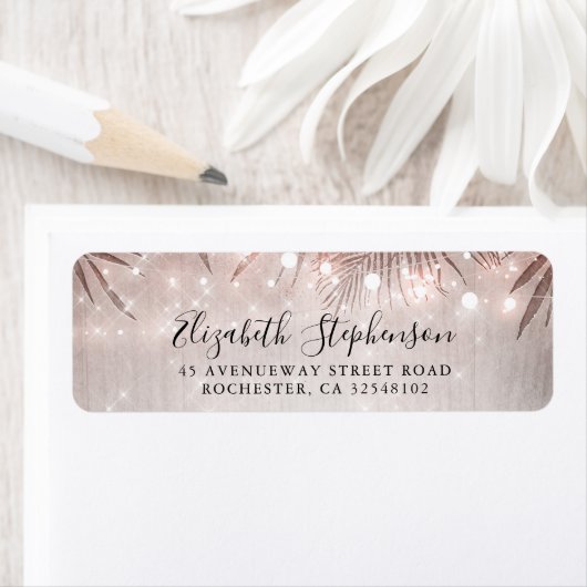 Étiquette Palm Tree Feuilles et String Lights Beach Party (En situation)