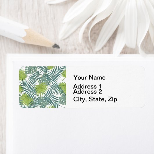 Étiquette Palm Tree Fronds Peinture hawaïenne (En situation)