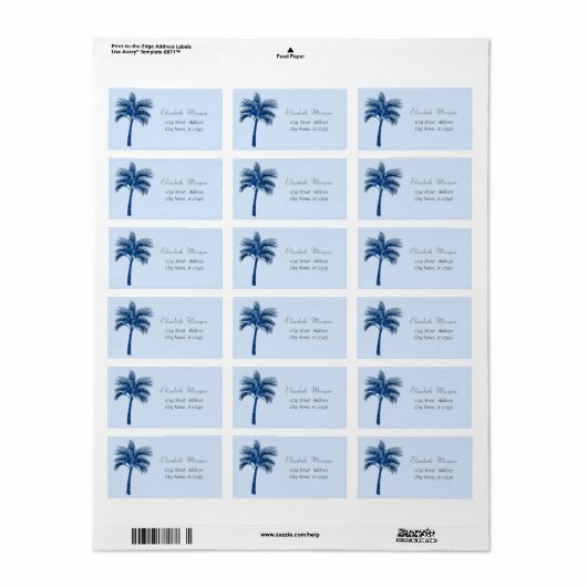 Étiquette Palme de Parties scintillant bleu tropicale modern (Feuille entière)