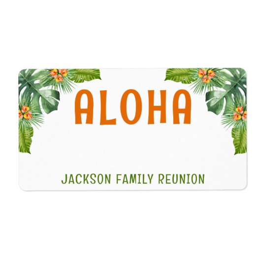 Étiquette Palme tropicale Reunion familiale Aloha Nom Balise (Devant)