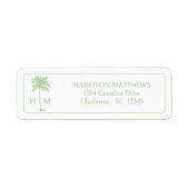 Étiquette Palmetto Palm Monogramme Côtière Verte (Devant)