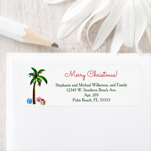 Étiquette Palmier de Noël Lumières Plage de l'île tropicale (En situation)