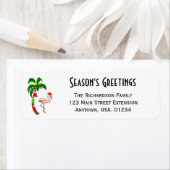 Étiquette Palmier et Flamant rose Noël tropical (En situation)