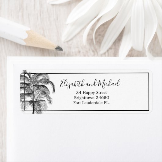 Étiquette Palmier moderne élégant noir blanc (En situation)