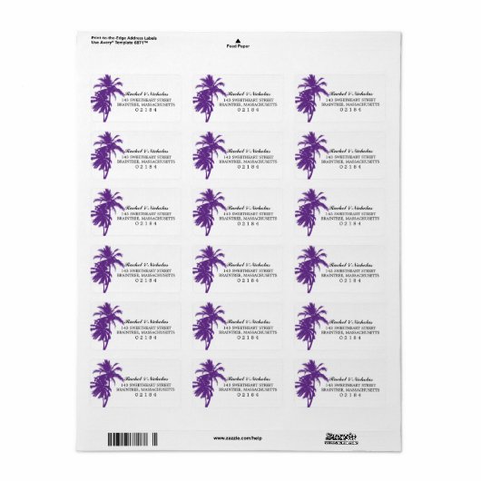 Étiquette Palmier pourpre | Adresse (Feuille entière)