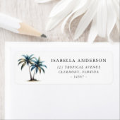 Étiquette Palmiers en Aquarelle Bleue Vert Adresse de retour (En situation)