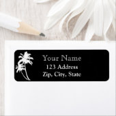 Étiquette Palmiers et nom adresse de retour noir blanc (En situation)