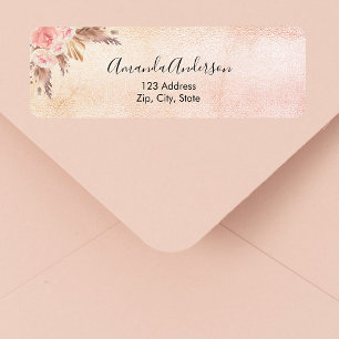 Étiquette Pampas grass rose gold floral return address label