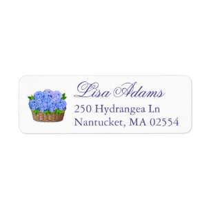 Étiquette Panier de fleurs d'hortensia bleue, cadeau de mari