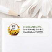 Étiquette Panier de tournesol Chiot sibérien Husky (En situation)