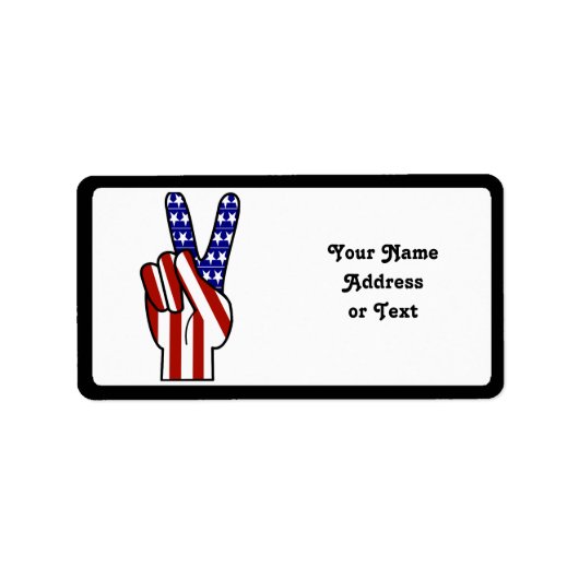 Étiquette Panneau de paix main - Blanc rouge & Bleu (Devant)