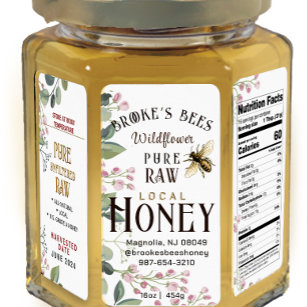 Étiquette PANNEAU HEX de miel peint à la main abeille & fleu