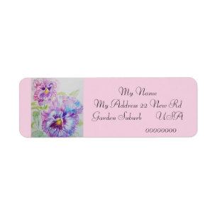 Étiquette Pansy Pink Flower Floral Retourner l'adresse Étiqu