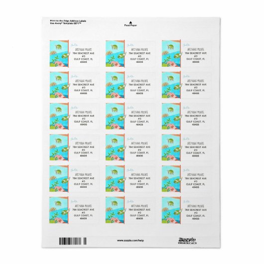 Étiquette Papeterie de tortue de mer (Feuille entière)