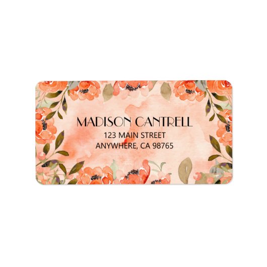 Étiquette Papier à en-tête floral aquarelle orange (Devant)