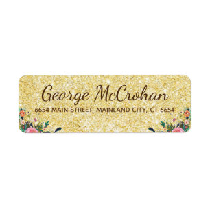 Étiquette Papier à en-tête Floral Gold Glitter Foil