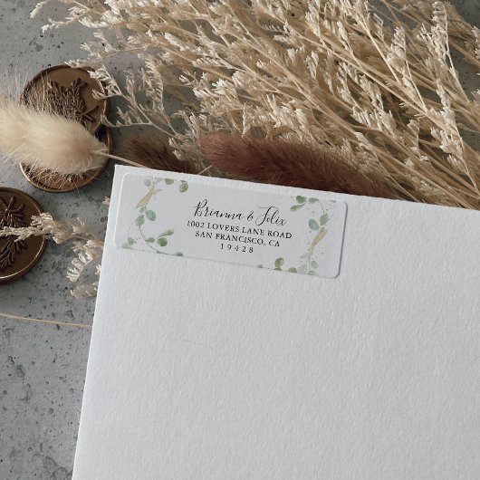 Étiquette Papier à lettre avec confettis dorés et feuillage 