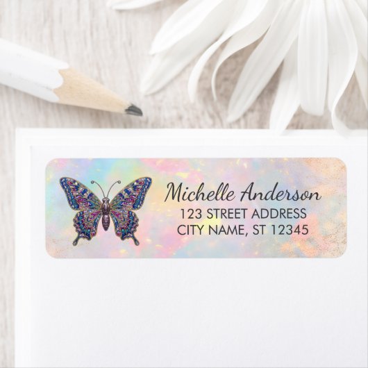 Étiquette Papier à lettre papillon pailleté de luxe avec adr (En situation)