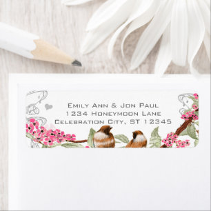 Étiquette Papier à lettre vintage oiseaux fleurs de cerisier