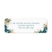 Étiquette Papier à lettres floral aquarelle or sarcelle Adre (Devant)