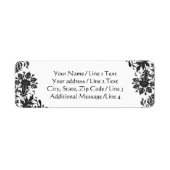 Étiquette Papier à lettres floral damassé noir et blanc avec (Devant)