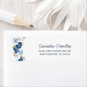 Étiquette Papier aquarelle poussiéreux bleu floral adresse d