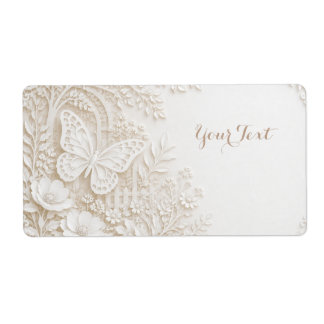 Étiquette Papier découpé élégant papillon avec cadre floral