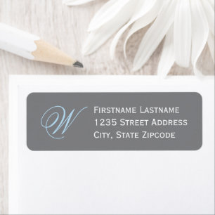 Étiquette Papier Élegant Adresse Monogramme Gris Bleu