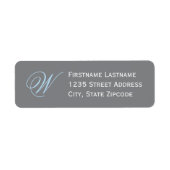 Étiquette Papier Élegant Adresse Monogramme Gris Bleu (Devant)