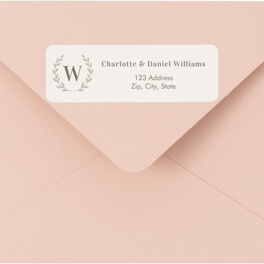 Étiquette Papier taupe monogramme initiale couronne adresse