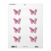 Étiquette Papillon à fleurs avec Sakura rose (Feuille entière)