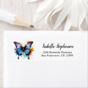 Étiquette Papillon aquarelle coloré Adresse de retour