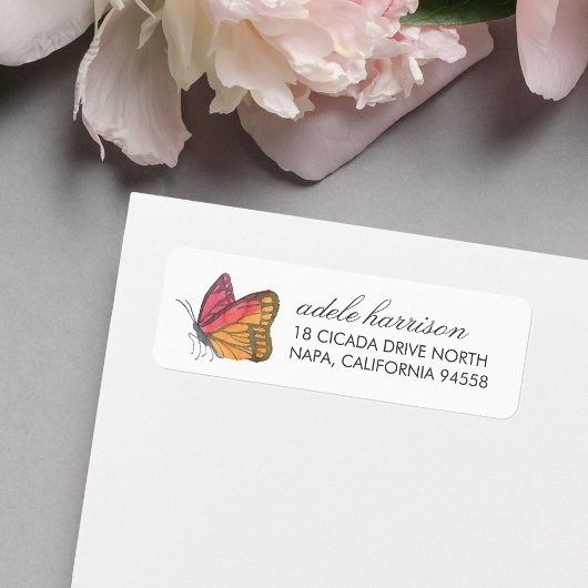 Étiquette Papillon aquarelle rouge